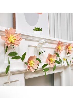 6 Peach & White Paper Flower Garland - 6 count